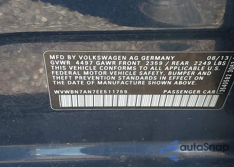 2014 Volkswagen Cc 2.0T Sport z USA, uszkodzony, nr VIN WVWBN7AN7EE511759